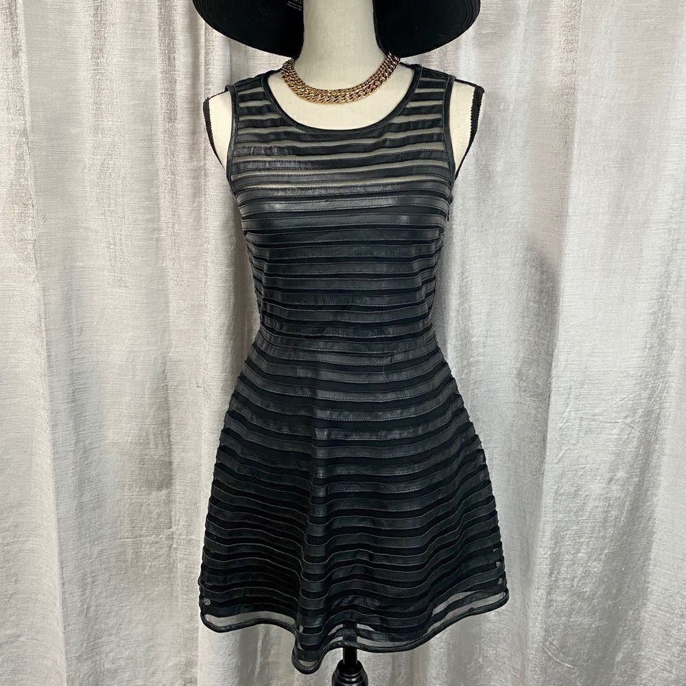 PARKER Leather and Mesh Striped Mini Dress SO RAD!